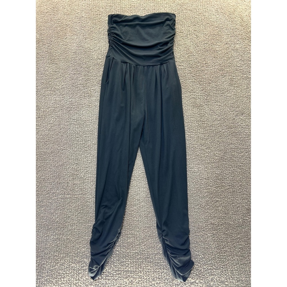 ADC Womens Black Strapless Ruched Tube Top Jumpsuit Pleated Ankle Ruched Medium
